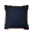 Navy blue pillow with beige trim on a white background