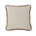 Beige pillow with brown trim on a white background