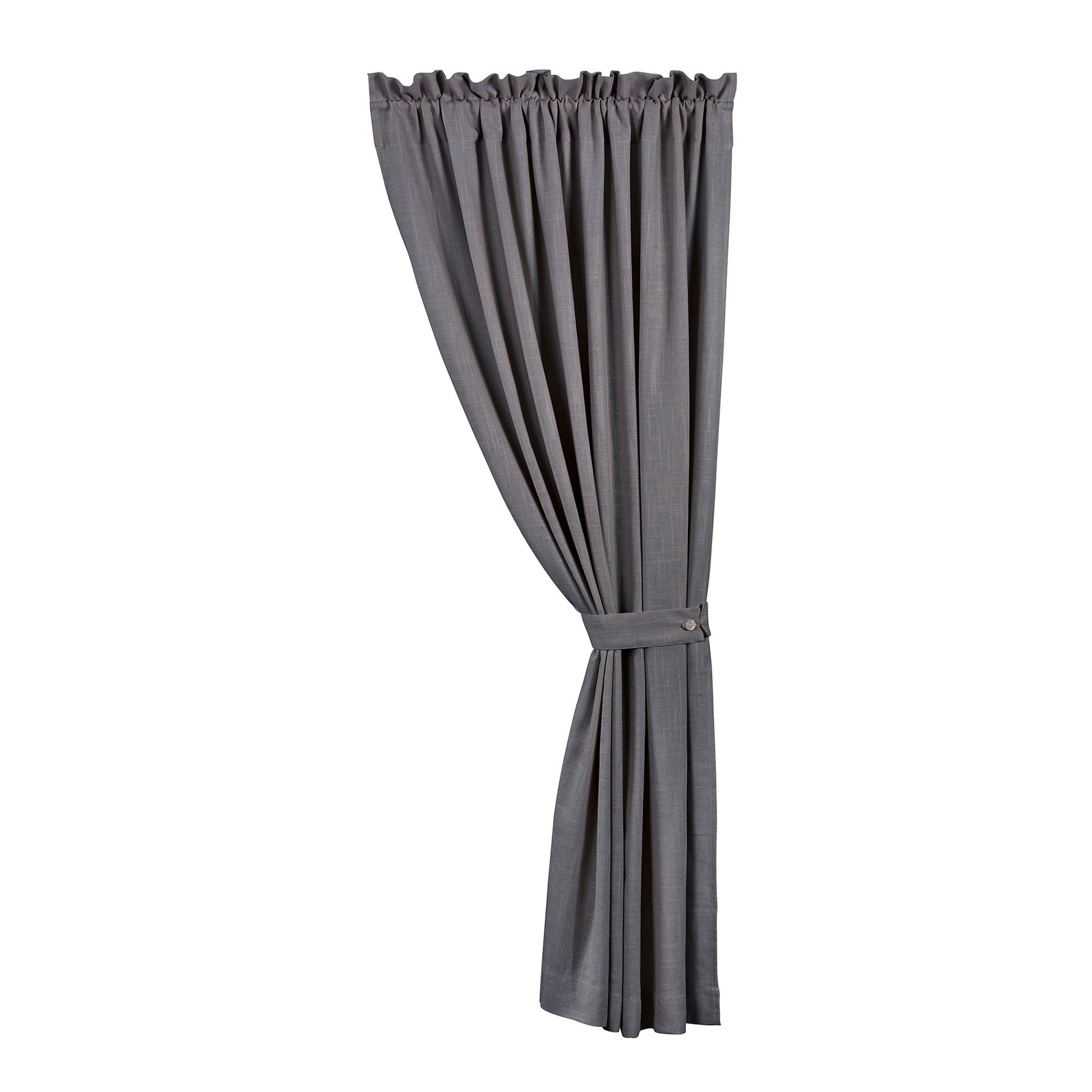 Gray curtain with a tie on a white background