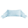 Light blue off-shoulder top with ruffled sleeves on a white background