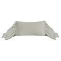 Light gray pillow with ruffled edges on a white background