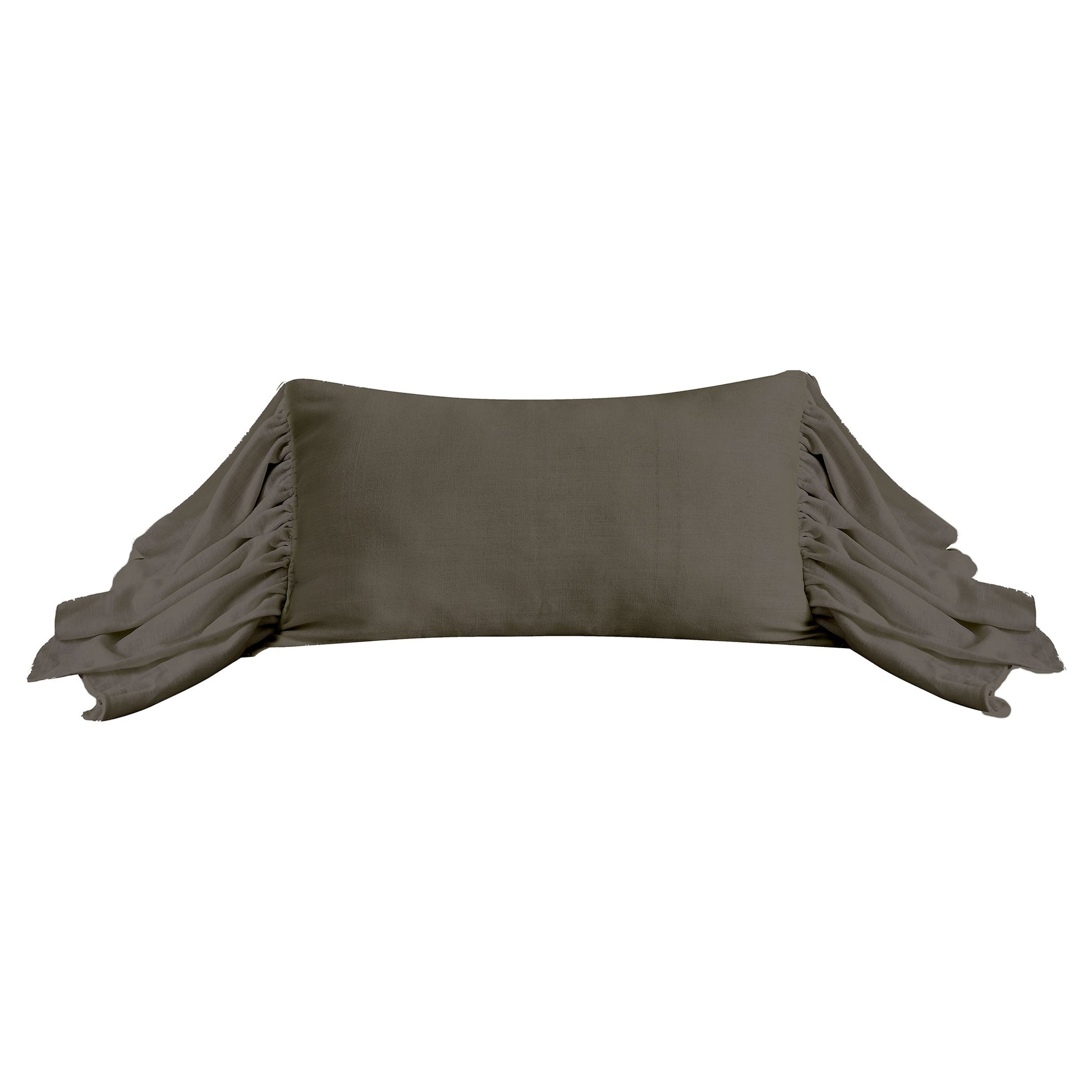 Brown strapless top with ruffled details on a white background