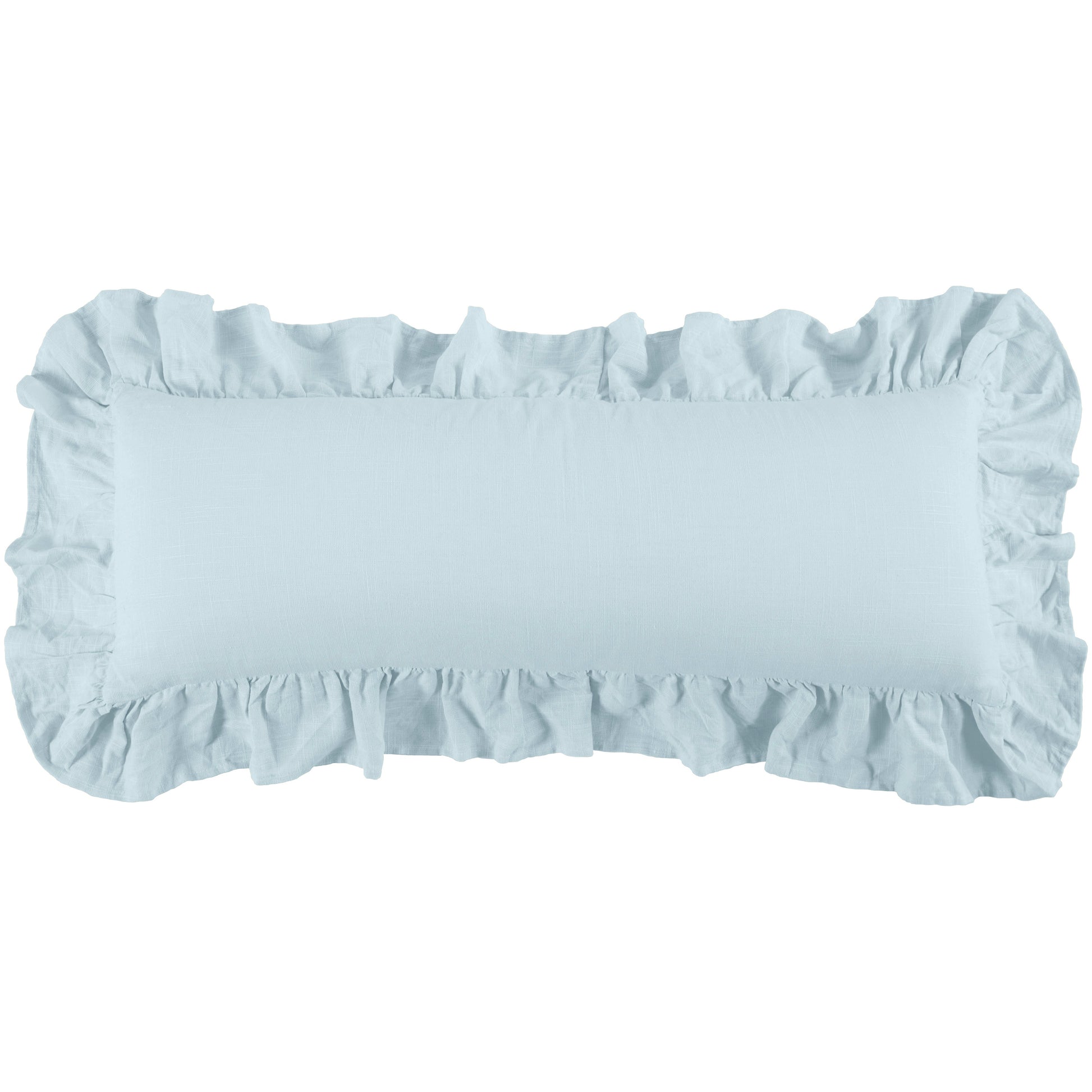 Light blue ruffled headband on a white background