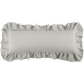 Light gray rectangular pillow with ruffled edges on a white background