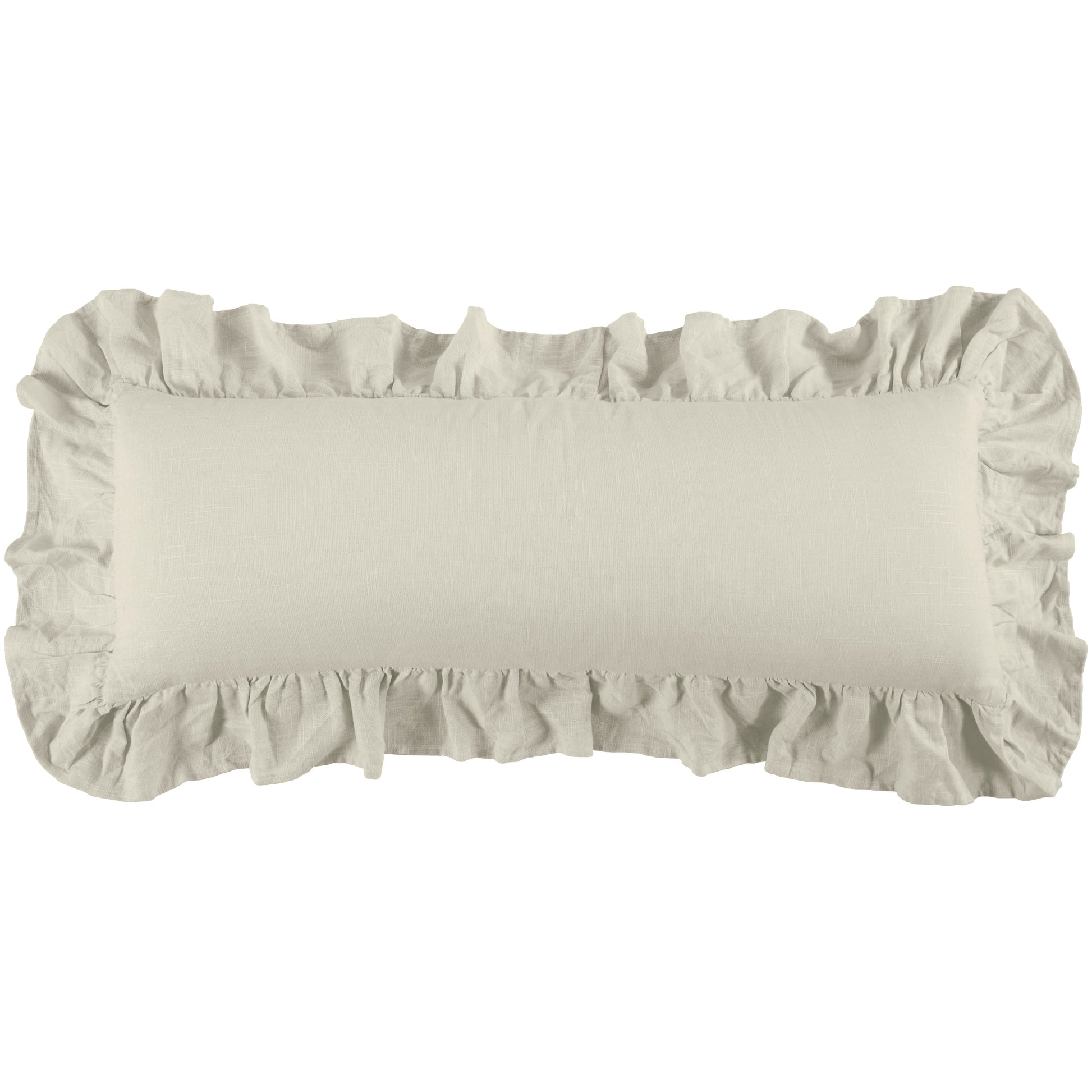 Rectangular pillow with ruffled edges on a white background
