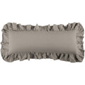 Gray rectangular pillow with ruffled edges on a white background