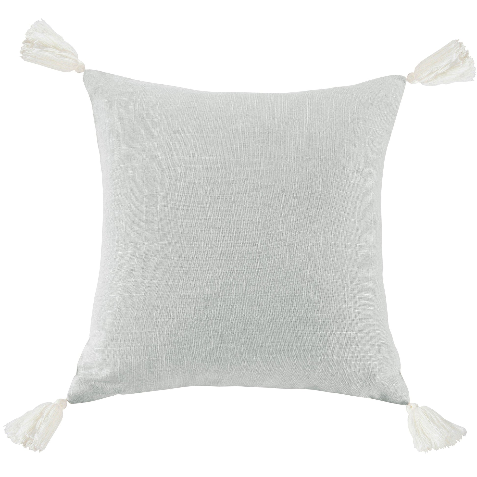 Gray pillow with white tassels on a white background
