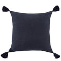 Dark gray cushion with black tassels on a white background