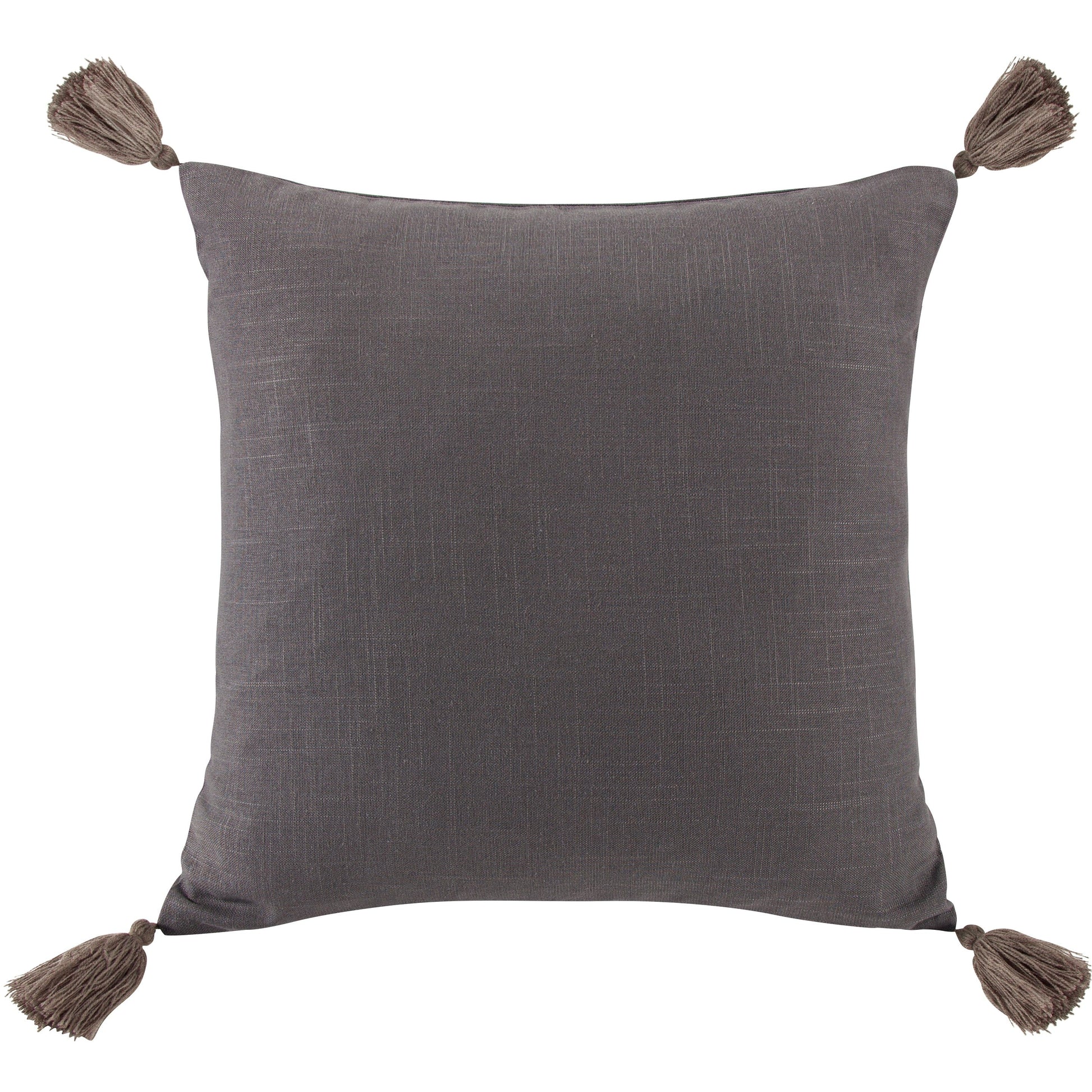 Gray pillow with tassels on a white background