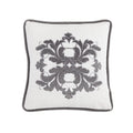 Decorative pillow with gray floral pattern on a white background