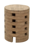 Wooden mado side table with slatted design on a white background