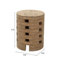 Wooden mado side table natural with dimensions labeled on a white background