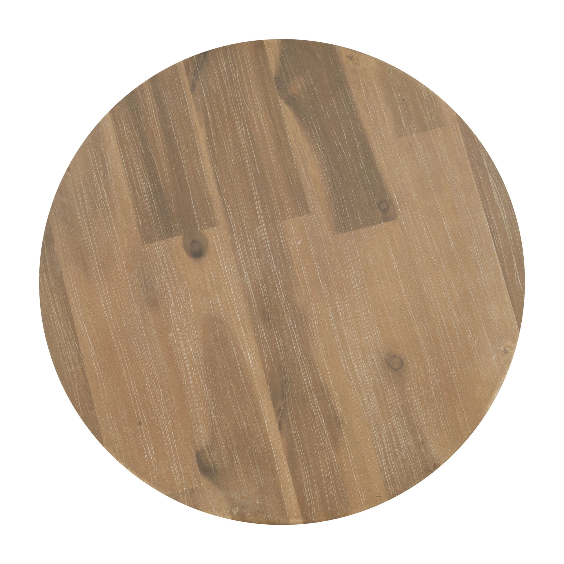 Wooden mado side table top with slatted design on a white background