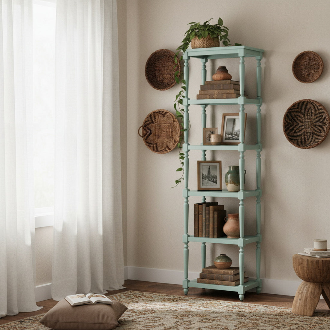 warm-toned soft wall shelf in a refined master bedroom setting