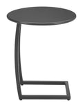 Black noga end table with wooden legs on a white background