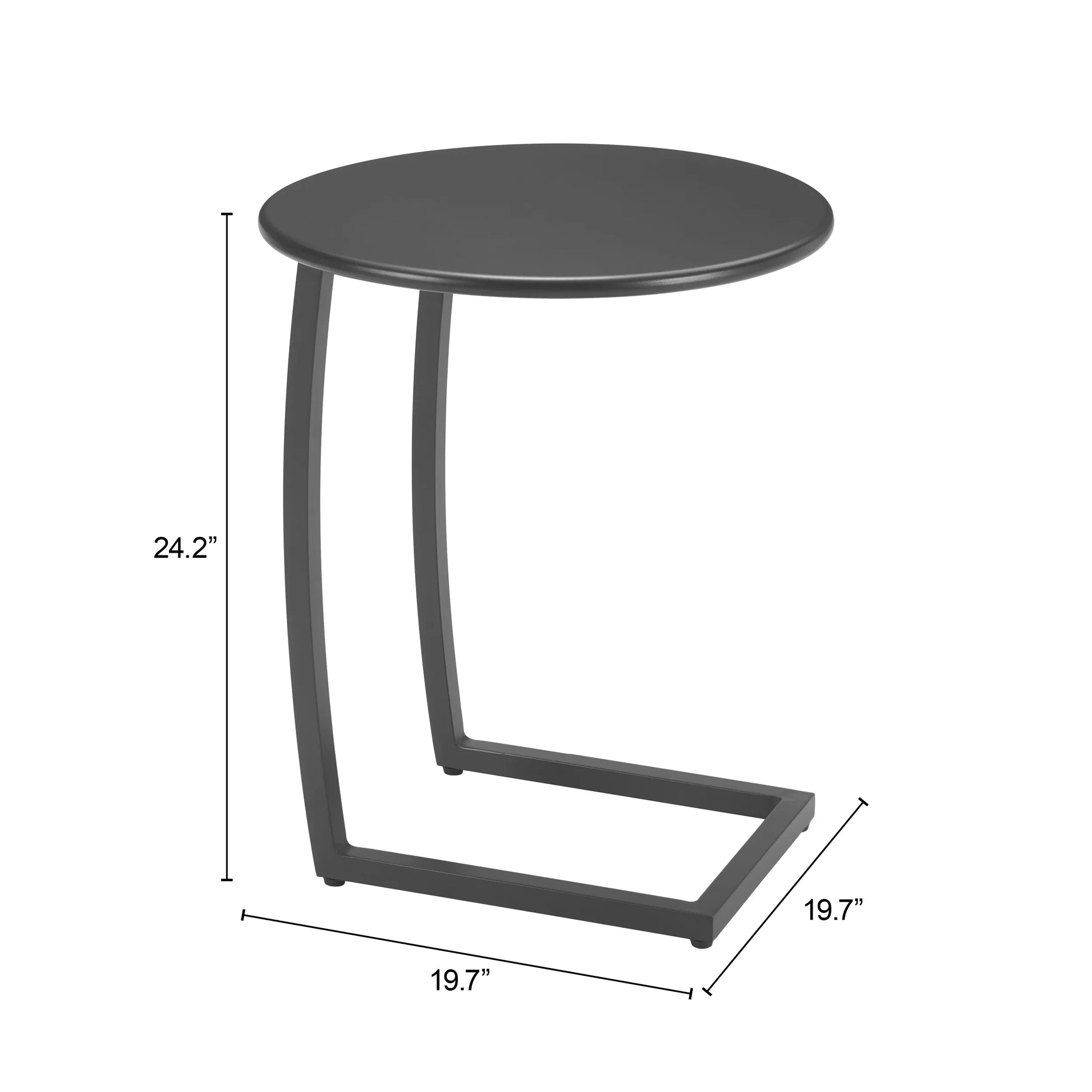Dimensions measurements of noga end table labeled on white backkground