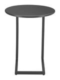 Noga end table with black top and wooden legs on a white background