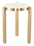 Small round gold and white noan side table e on a white background