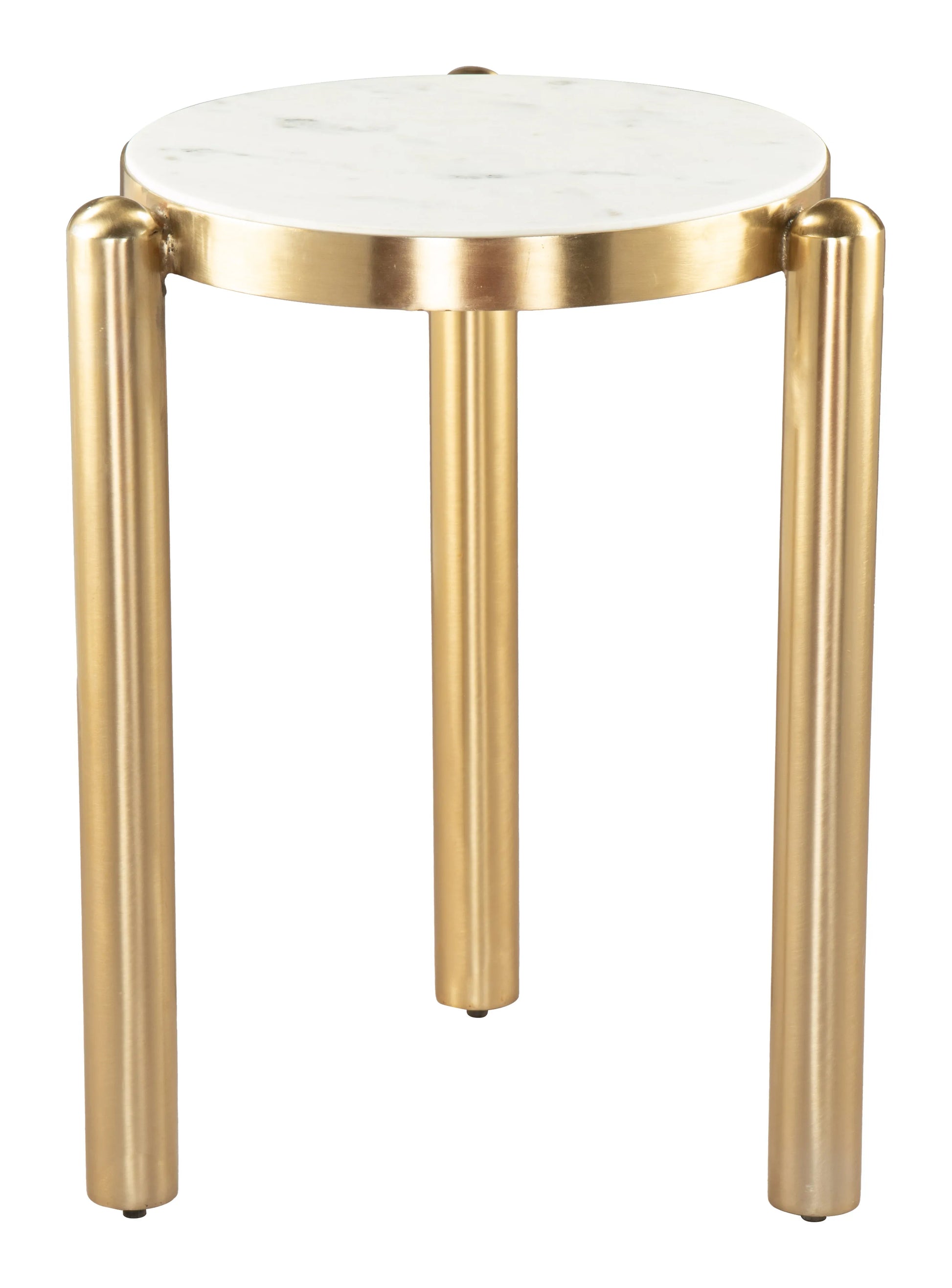 Small round gold and white noan side table e on a white background