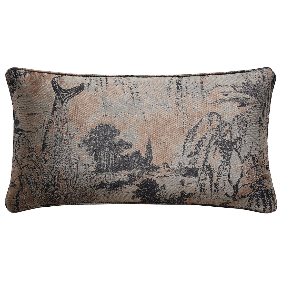 cream woven decorative pillow in a minimalist guest room setting