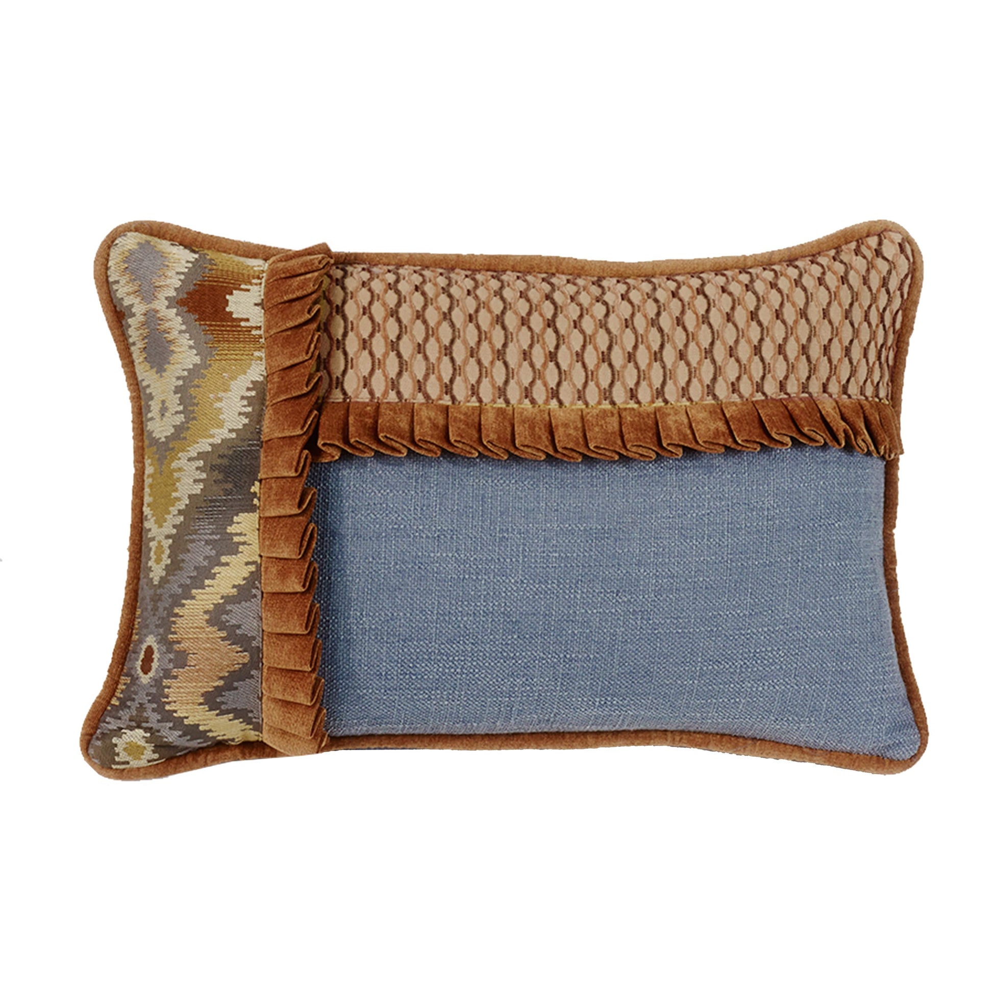 warm-toned plush decorative pillow in a classic contemporary bedroom setting