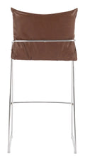 Brown pola bar stool with metal legs on a white background