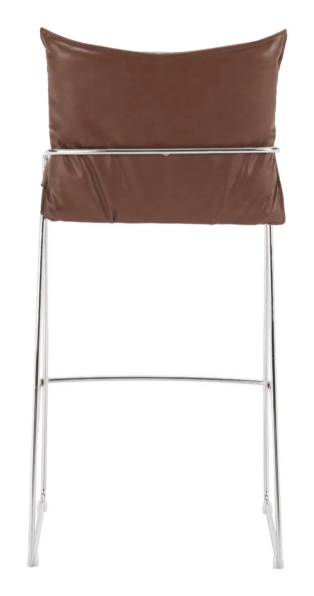 Brown pola bar stool with metal legs on a white background