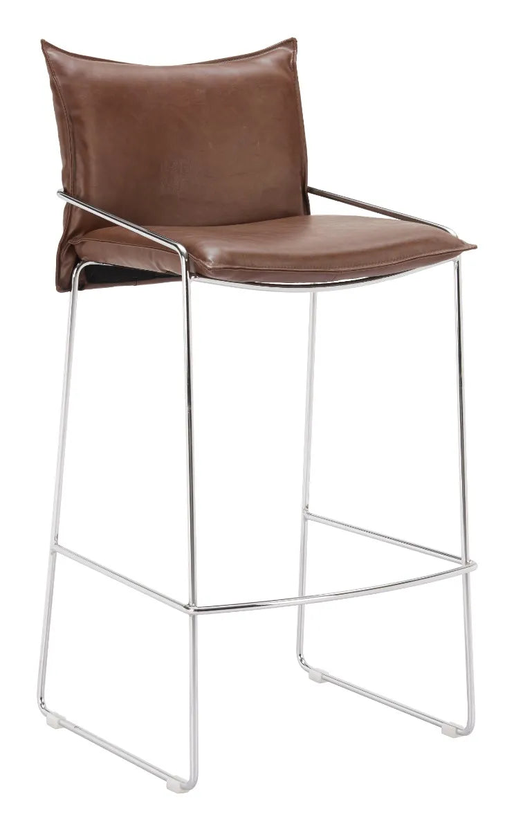 Brown pola bar stool with metal frame on a white background