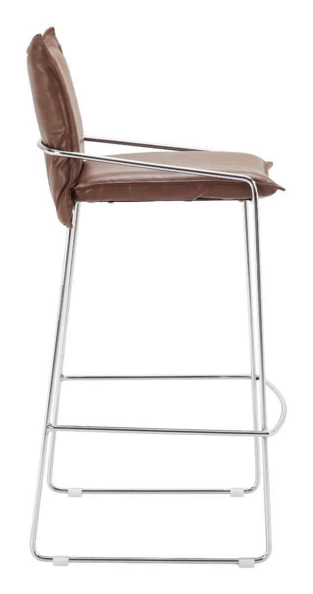Brown pola bar stool with metal frame on a white background