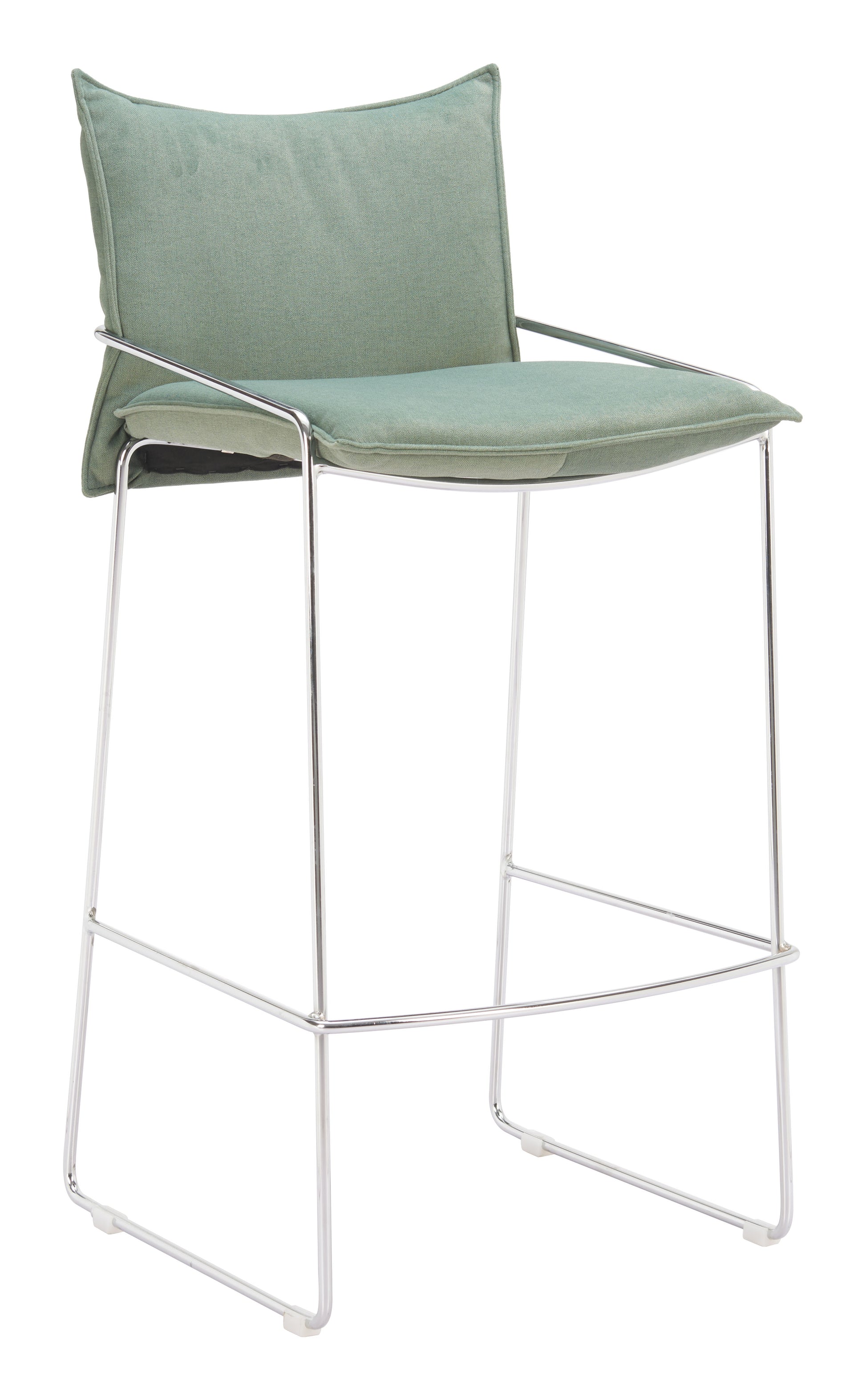 Pola green bar stool with a metal frame on a white background