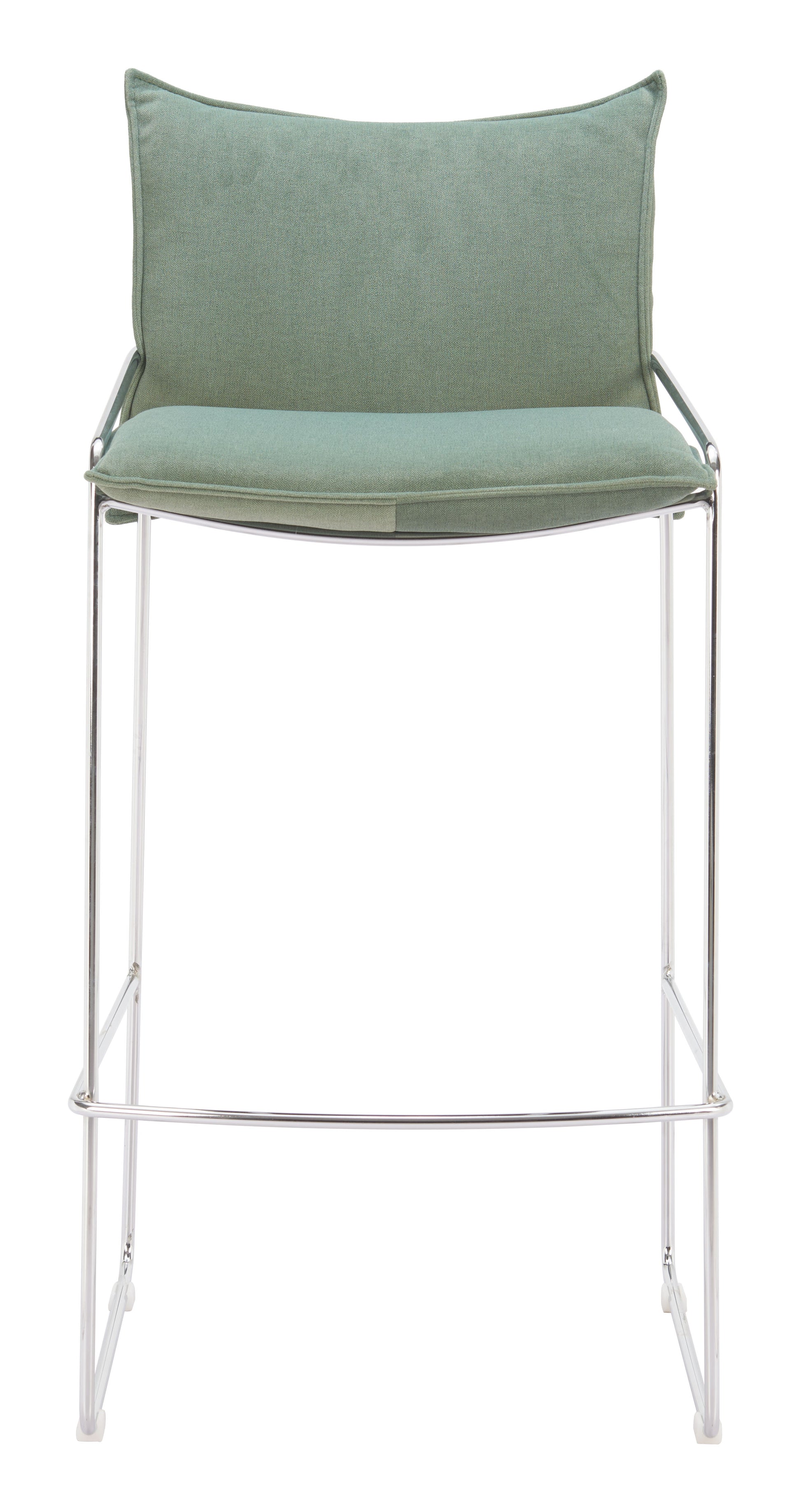 Green cushioned Pola Barstool with metal frame on a white background
