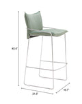 pola green bar stool with dimensions labeled on a white background