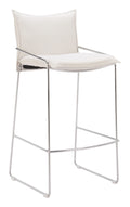 White pola bar stool with a metal frame on a white background