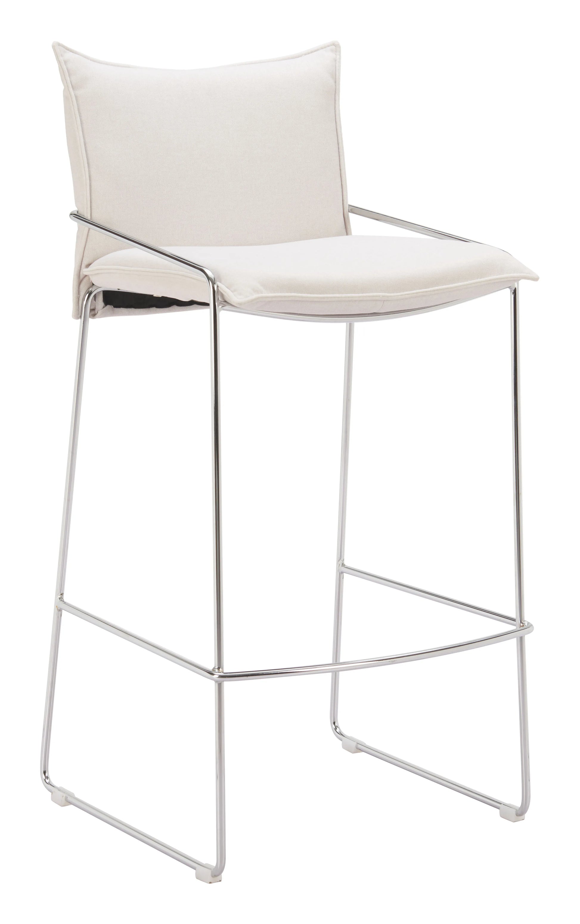White pola bar stool with a metal frame on a white background