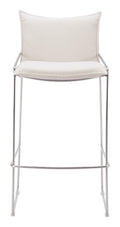 White pola bar stool with a cushioned seat on a white background