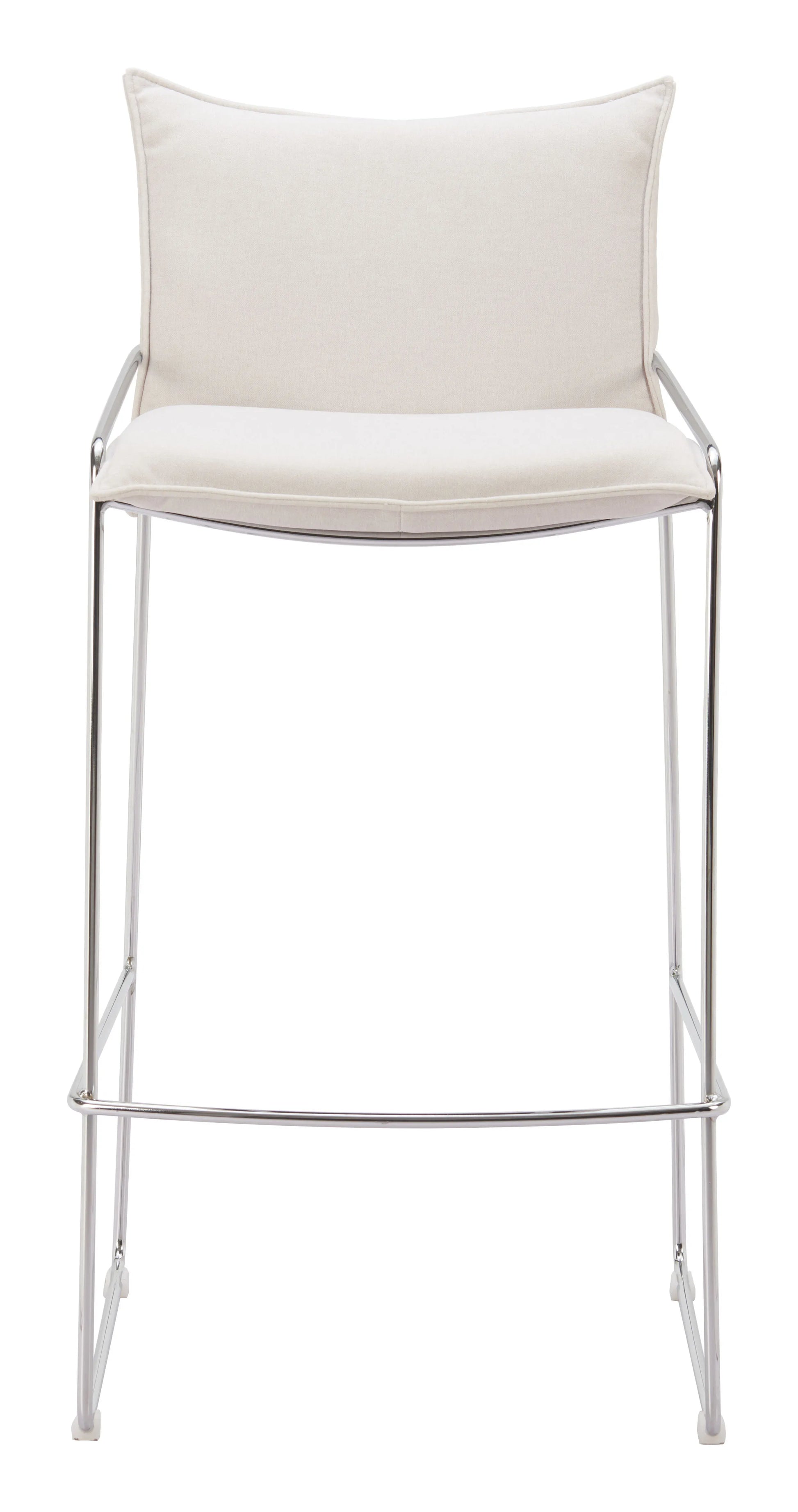 White pola bar stool with a cushioned seat on a white background