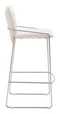 White pola bar stool with metal frame on a white background