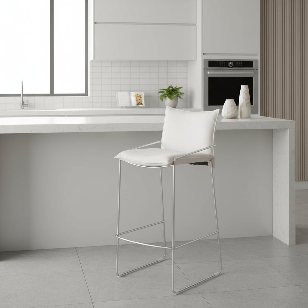 White pola bar stool with metal frame on a white background