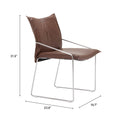 Brown pola dining chair with dimensions on a white background