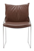 Brown poly linen pola dining chair with metal frame on a white background