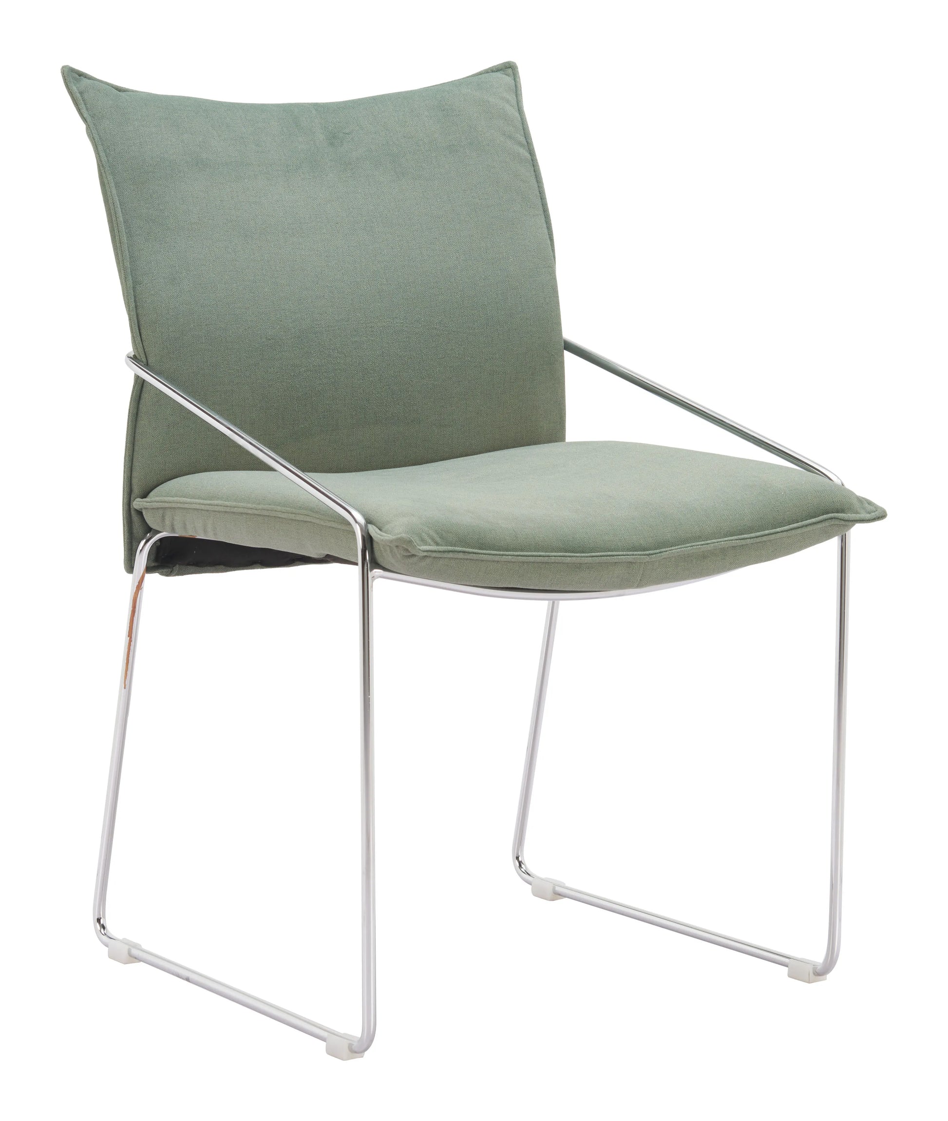 green pola dining chair with metal frame on a white background