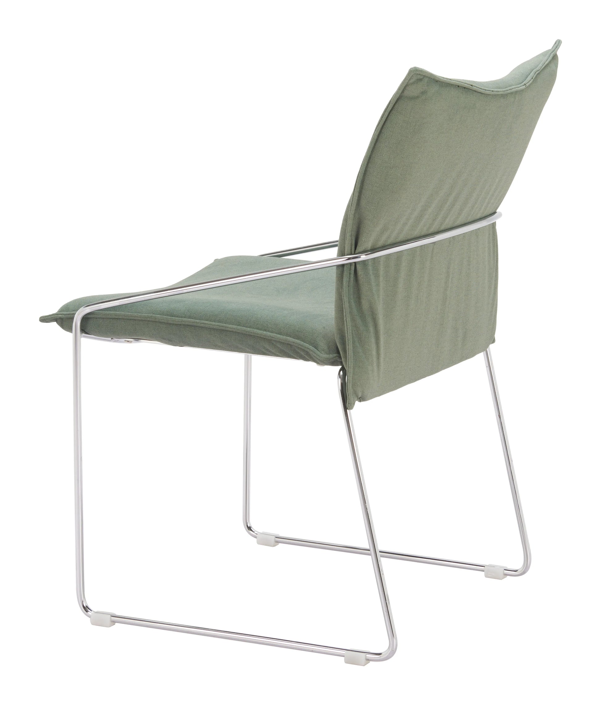 green pola dining chair with metal frame on a white background