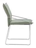 green pola dining chair with metal frame on a white background