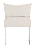 white pola dining chair with metal legs on a white background