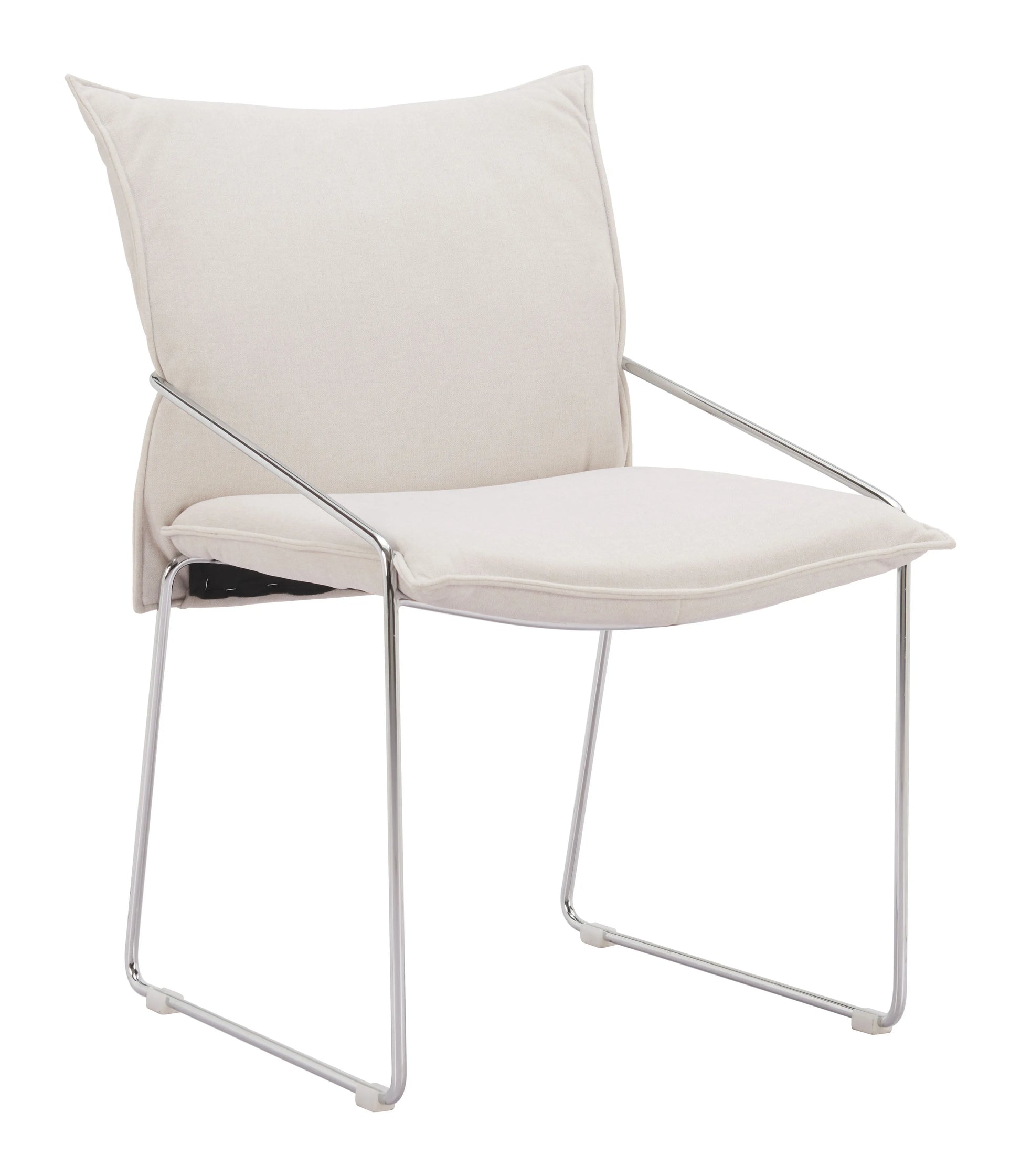 Modern pola dining chair with white cushioned seat and backrest on a white background