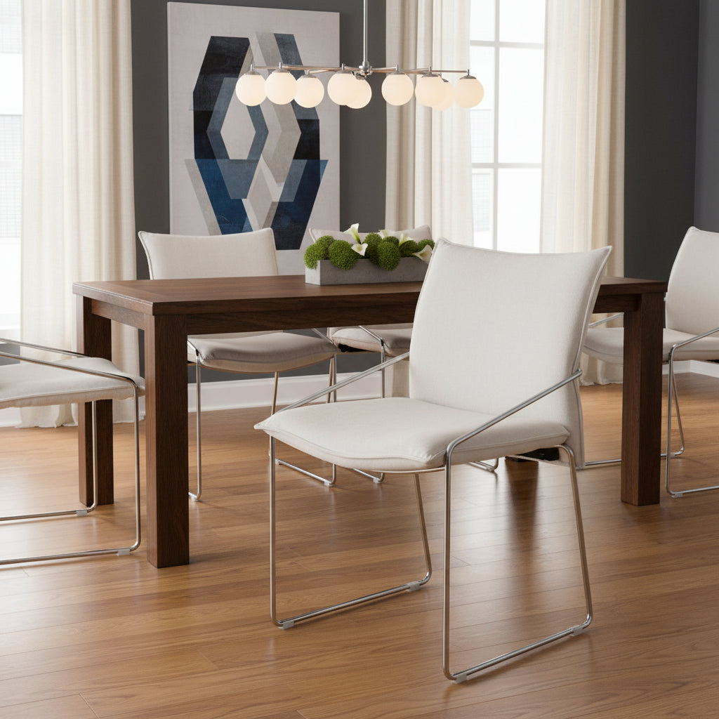 Modern pola dining chair with white cushioned seat and backrest on a white background