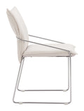 white pola dining chair with a metal frame on a white background