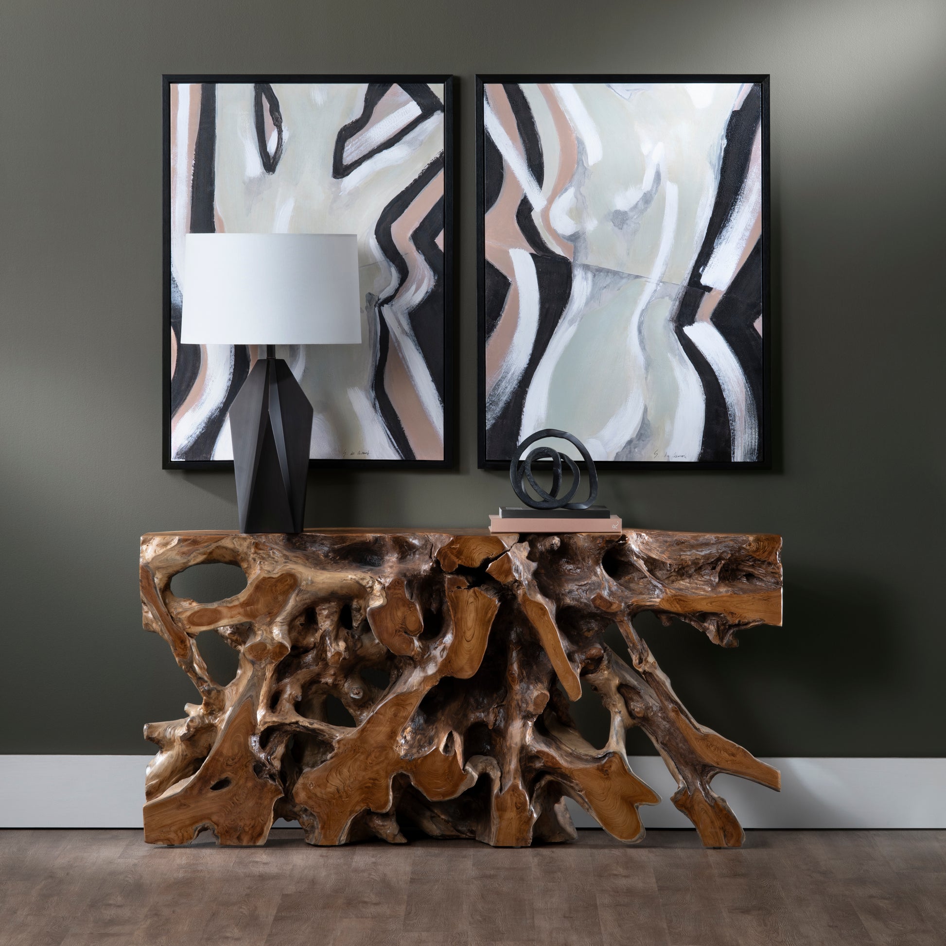 beige plush accent table in a classic entryway setting