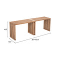 Wooden Riviera Extendable Bench with dimensions labeled on a white background