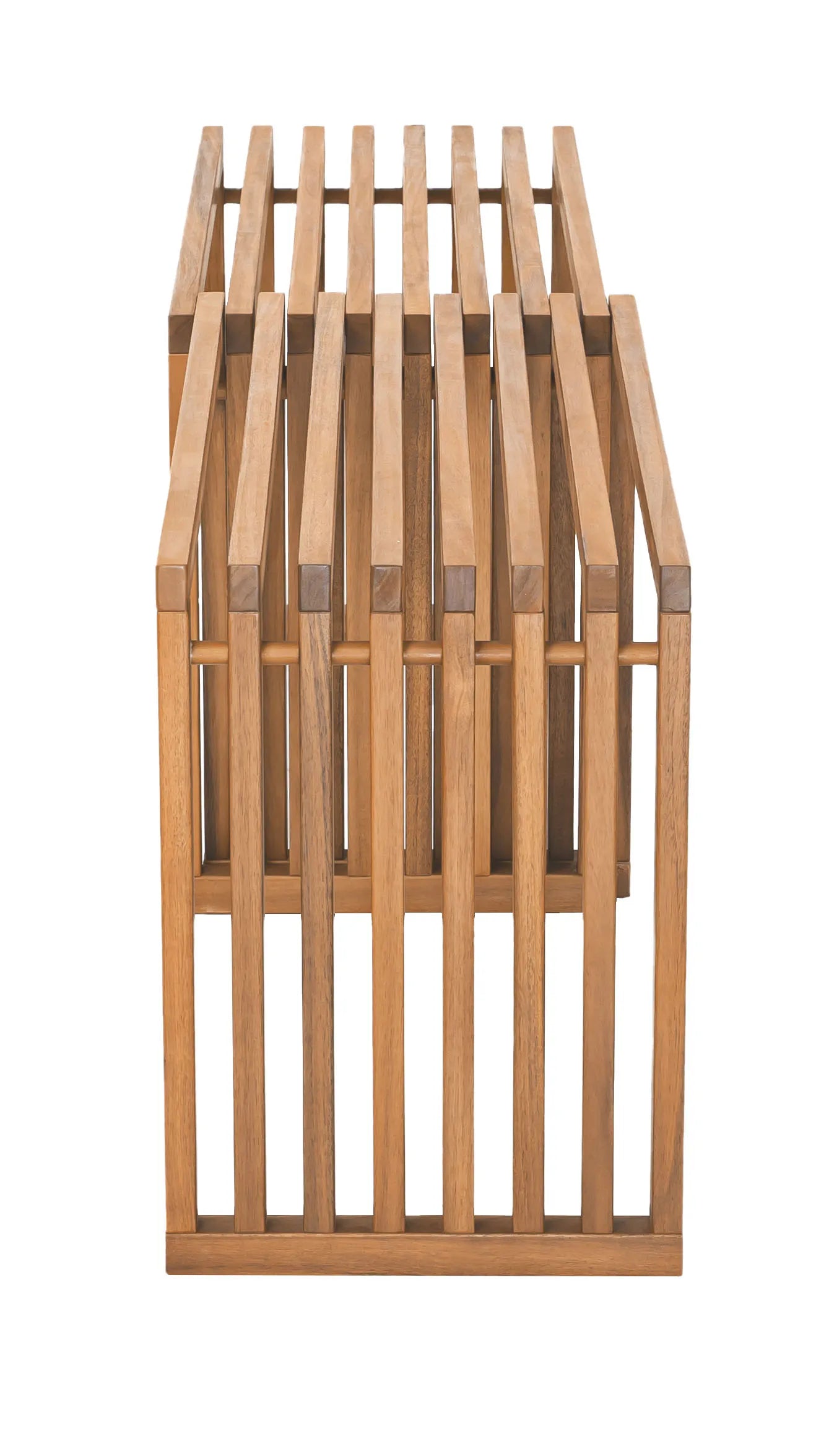 Wooden Riviera Extendable Bench
(set of 2) with slatted design on a white background
